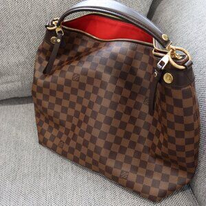Discontinued Louis Vuitton Duomo Hobo Damier Ebene Red Interior